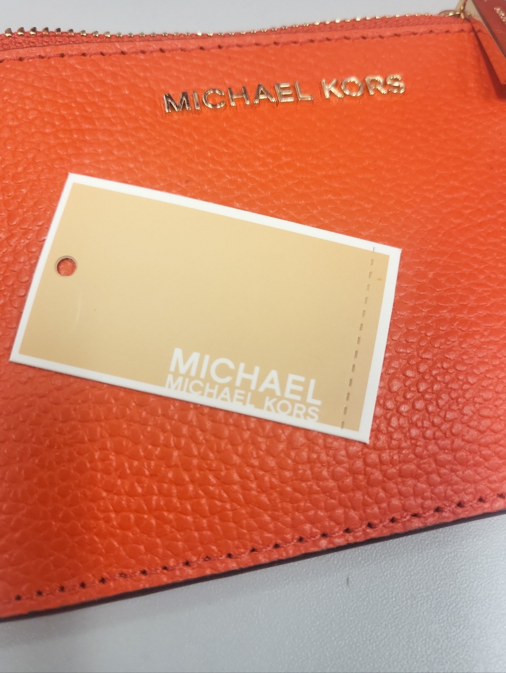 NWT Michael Kors Optic Orange Small Pebbled Leather Coin Purse Wristlet Wallet - Picture 10 of 12